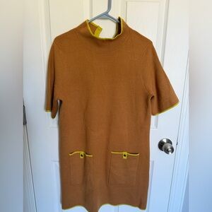 Maeve Brown Knit Dress with Yellow Trim